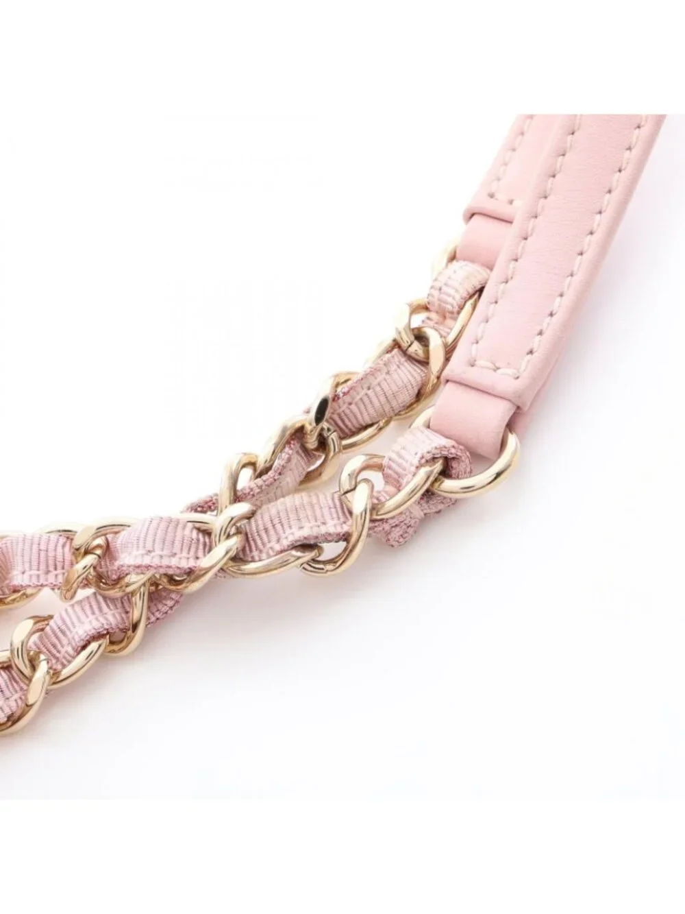 Chanel Tote Bag Deauville Pink Fabric Leather Chain MM